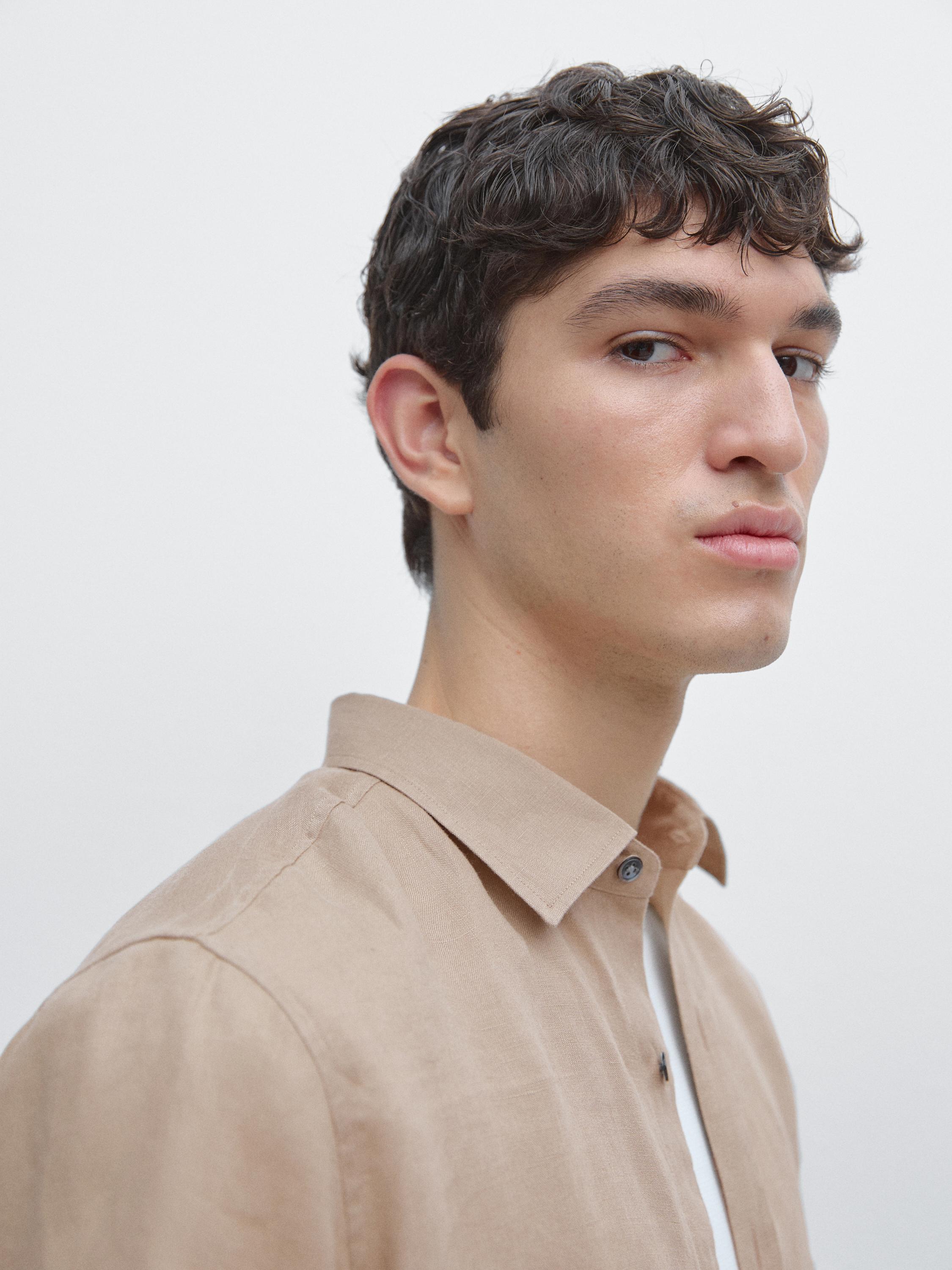 Regular fit short sleeve linen shirt